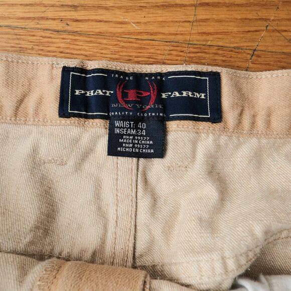 VTG Phat Farm Jeans Men 40x34 Khaki Carpenter Denim Baggy Wide Leg Hip-Hop Skate - Picture 2 of 6